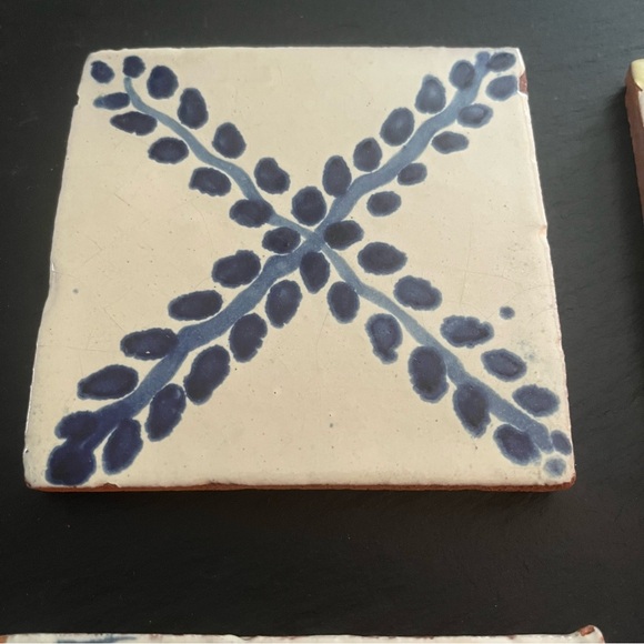 Mexican Hand Painted Terra-Cotta Talavera Vintage Tiles Set of 4 - Picture 2 of 14